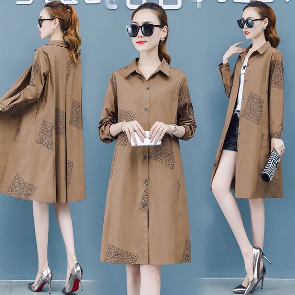 

windbreaker women's mid-length over-knee 2019 broad lady noble large windbreaker coat size thin summer lady's mother coat, Tan;black