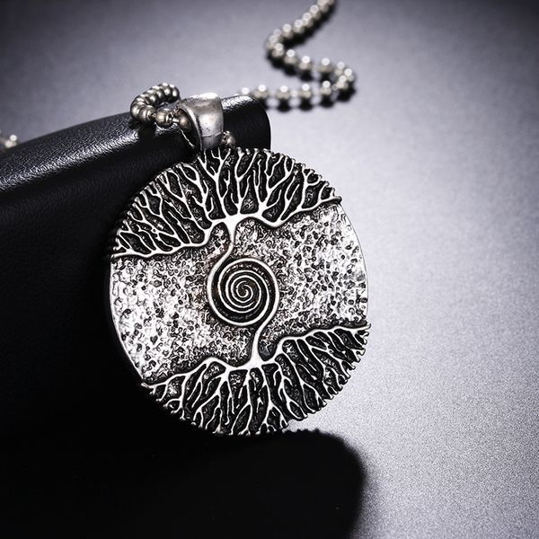 

vikings amulet tree of life round silver color big pendant necklace stainless steel chain necklace norse viking jewelry talisman