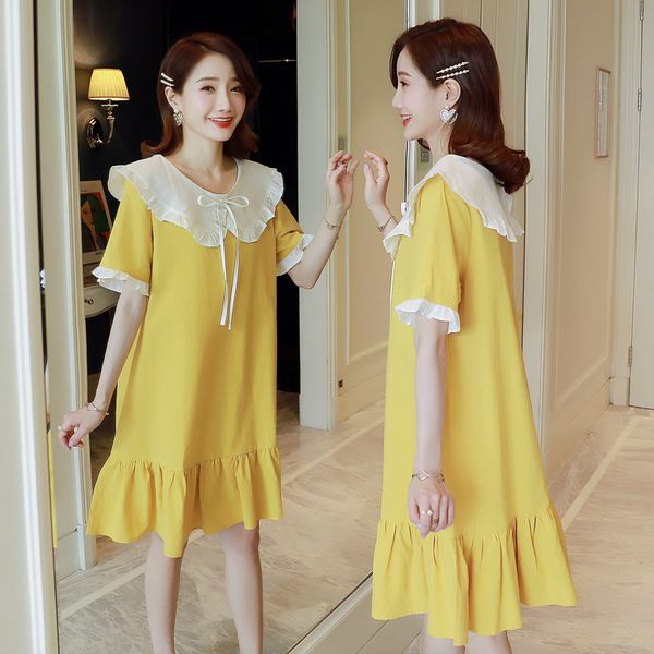 

802# maternity clothes summer short sleeve easy matching loose easy matching dress for pregnant women mom dress, White