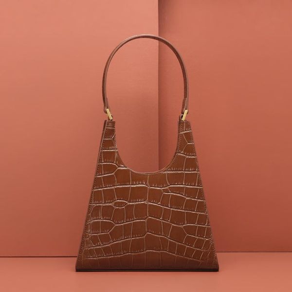 

leather handbag ladies design crocodile pattern retro armpit shoulder bag european and american fan brown bag 1096