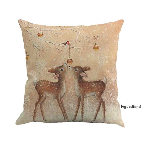 

new design 45*45cm christmas deer snowman pattern cotton linen throw pillow cushion cover case car home sofa decorative pillowcase