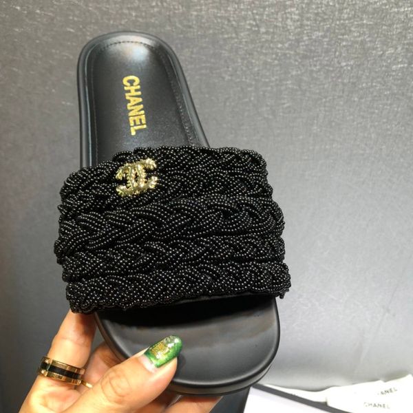 

2020 new arrive mule dway en coton brode slide designer women sandals new style fashion womens slipper b01, Black