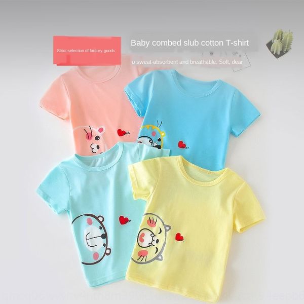 

children's short-sleeved t- men's and t- shirt women's baby thin bamboo cotton children's cute casual base shirt, Blue