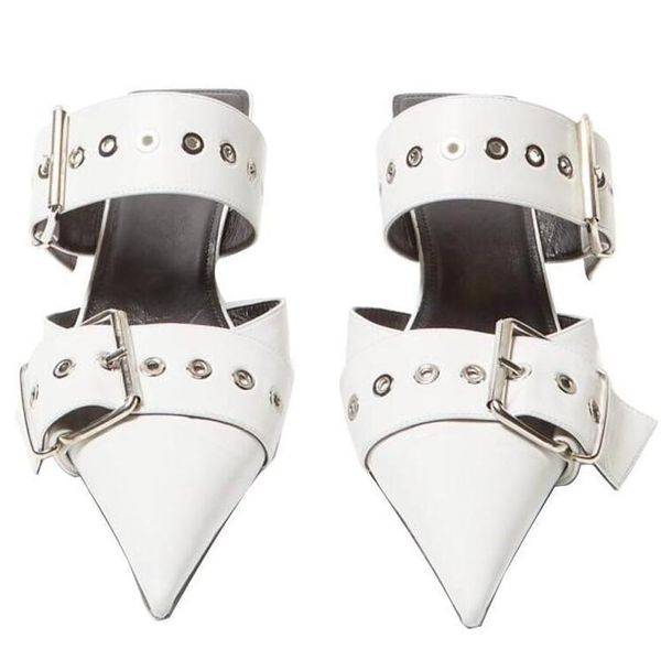 

women casual sandals summer runway black white buckled mules slip-on metallic heels women pointed toe slippers casual sandals punk cs05