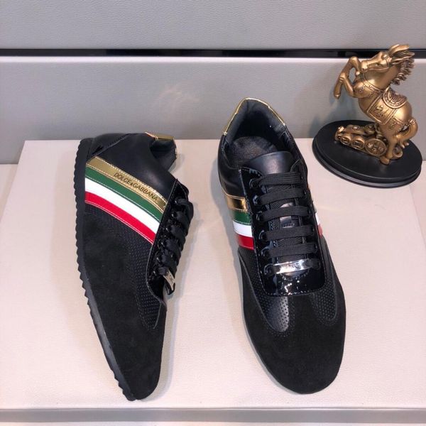 

2019r leather men's flat white shoes, fashion lace sports shoes, comfortable breathable shoes, original box packaging: 38-44, Black