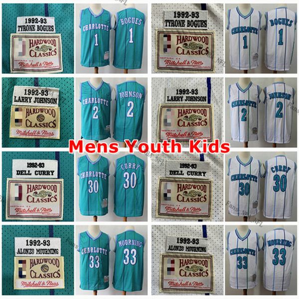 

ретро мужские молодежные шершни джерси mitchell ness # 33 моурнинг # 30 dell карри # 2 ларри джонсон # 1 богз баскетбольное, Black;red