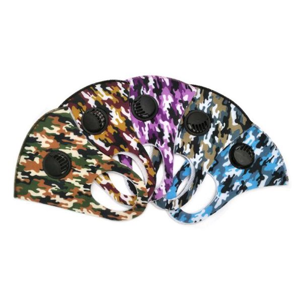 Camouflage Breathing Valve Face Mask 5 Colors Camo Traspirante Antipolvere Anti Fog Bocca Cover Maschere per esterni Designer OOA8257