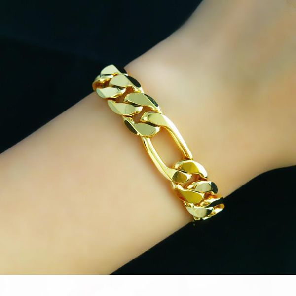 

wholesale 18k yellow gold filled men's bracelet curb chains 8.3" 12mm width, Golden;silver