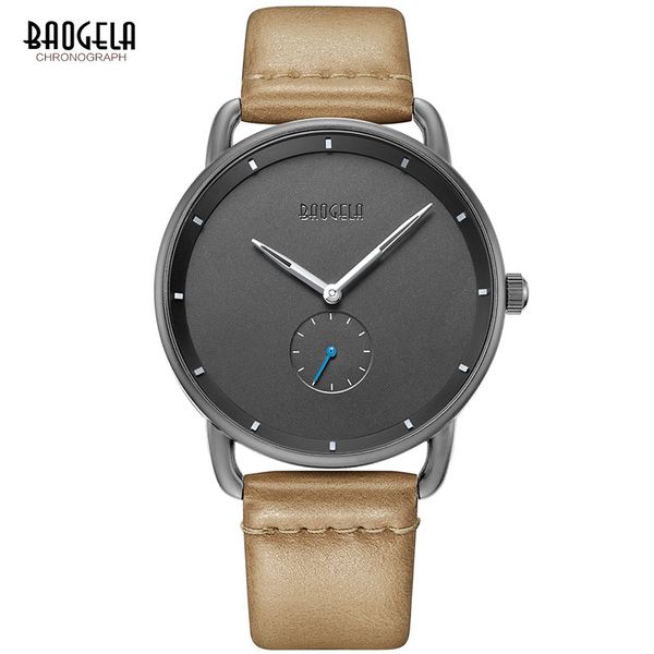 

baogela men's simple quartz watches casual leather strap minimalism waterproof wristwatch for man 1806light brown, Slivery;brown