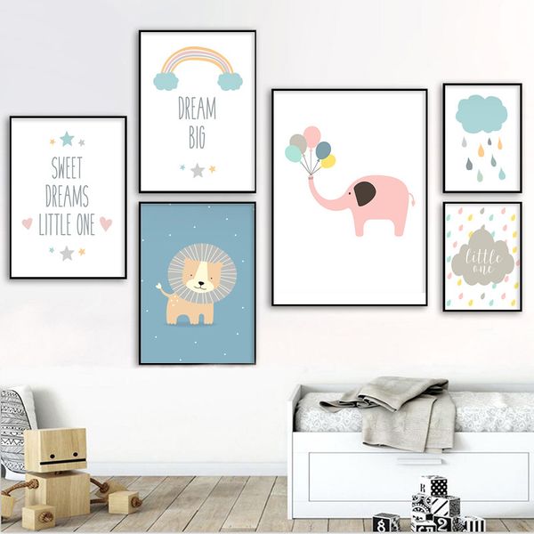 

baby nursery wall art canvas posters and prints cartoon balloon elephant rainbow painting nordic picture children room decor