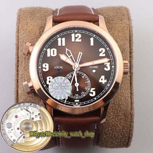 

v2 upgrade version grf calatrava dual time zone 5524r-001 324sc fus automatic brown dial 5524 mens watch 18k rose gold case sport watches, Slivery;brown