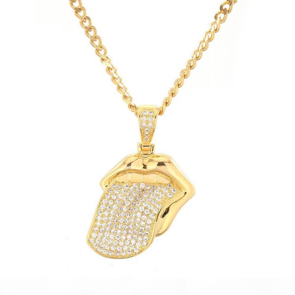 

a new fashion hip hop necklace ice out pendant mens jewelry gold tongue pendant necklace popular jewelry, Silver