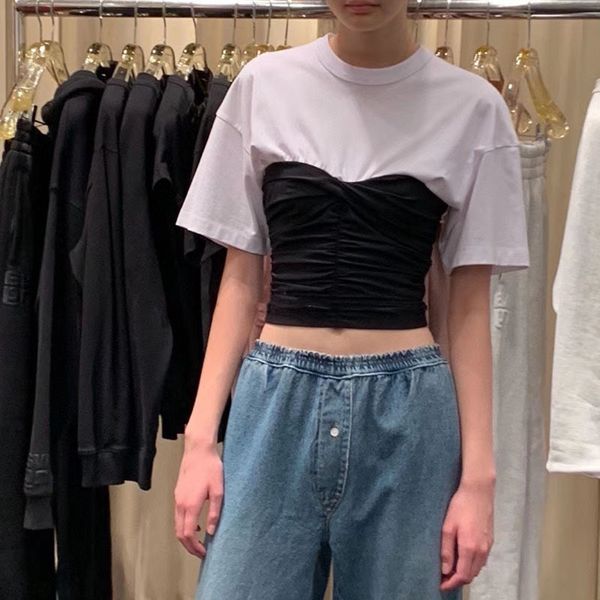 

summer runway 2020 white black patchwork draped short cotton tshirts womens
