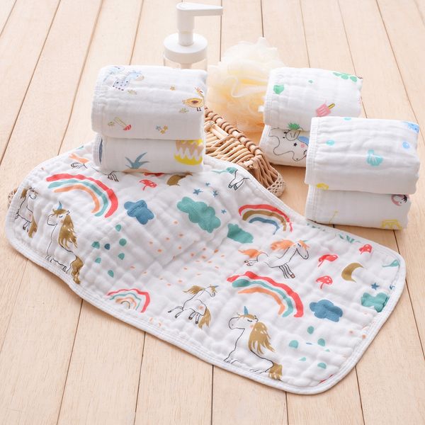 

pure cotton six-layer gauze baby bubble wash children's newborn absorbent towel baby cartoon face wash cotton small towel