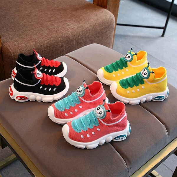 

2019 autumn girls sneakers, and children ' cartoon sports children's socks shoes korean casual foot knitted children's shoes, Black