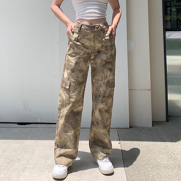 

women's pants & capris streetwear desert camo cargo women high waist trousers loose fit ladies casual camouflage with pockets, Black;white