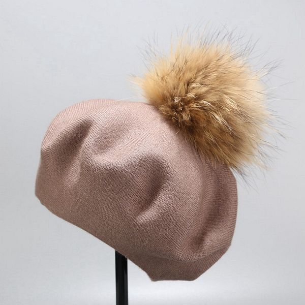 

ins winter new style real wool ball female wool knitted fashionable painter painter's hat beret beret hat, Blue;gray