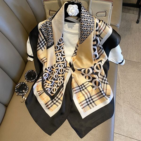 

ji xin han version 90cm square trendy all-match silk-like silk thin scarf multi-functional western style shawl scarf, Red;brown