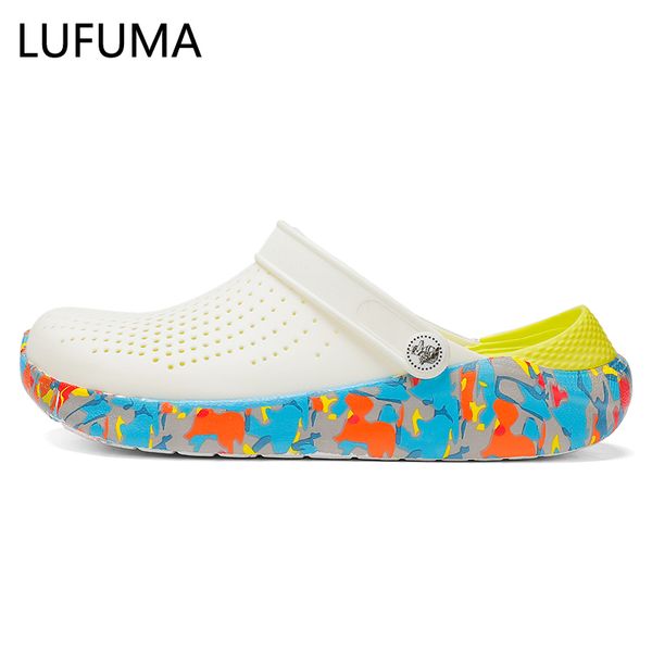 

summer crocse crocks men beach slippers fashion jelly shoes men beach sandals outdoor casual walking camouflage flip flops, Black