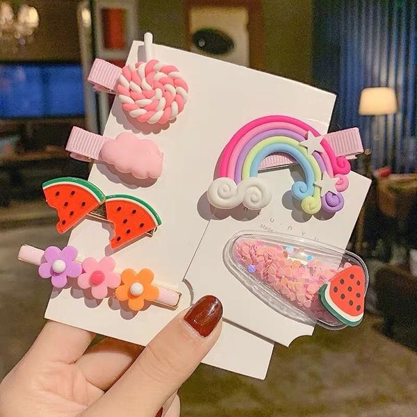 

cute cartoon fruit set hairpin duckbill clip candy color fruit candycandy candychildren's girl hairpin hair accessories bb clip, Slivery;white