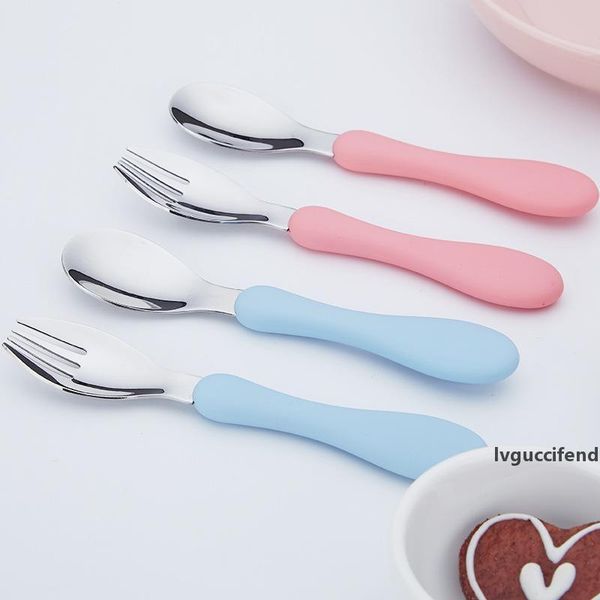 

lovely fork spoon stainless steel 304 baby spoon fork children spoon fork with pink blue pvc handle