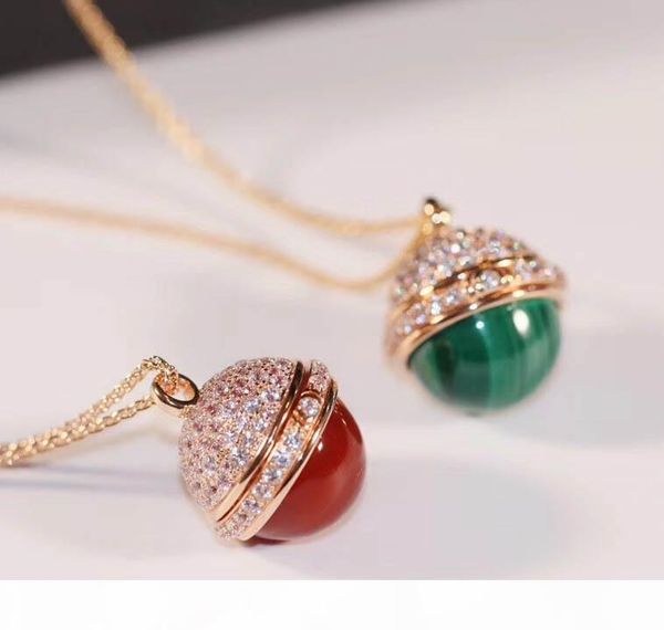 

luxurious quality pendant sweater necklace with nature sotne malachite red agate and half ball diamonds for women bracelet jewelry gift ps80, Silver