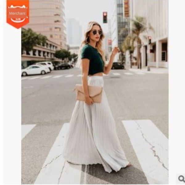 

летом 2019 новый стиль большой размер средней высокой талией плиссированные большой качели длинные юбки женщин плиссированные длинные юбки, Black