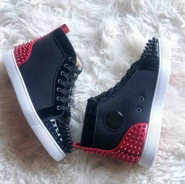 

black high tops кроссовки men шипы red bottom тапок lovers пара плоский черный mesh с задней частью носком лакированной кожи шипами свободны
