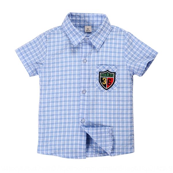 

2020 korean new children's children's clothing wear shirt boys' plaid short sleeve shirt, White;black