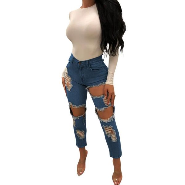 

felyn 2020 jeans hole hollow out summer casual denim jeans, Blue