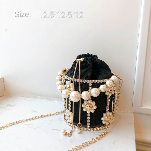 

uawr7 2019 rhinestone pearl new women's korean handmade pearl flower rhinestone female cage bag internet red portable shoulder messenge