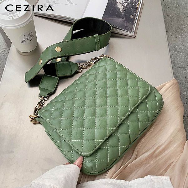 

cezira luxury rhomboid thread pattern women vegan leather crossbody bags fashion flap messenger bags female pu shoulder handbags