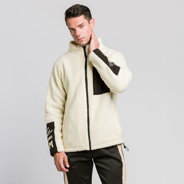 

men's hoodies & sweatshirts spliced cashmere sweatshirt couple personalized pocket contrast plus velvet thick warm zipper cardigan coat, Black