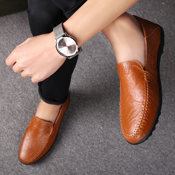 

2020 genuine leather bean shoes single shoes hollow men's leather one pedal lazy