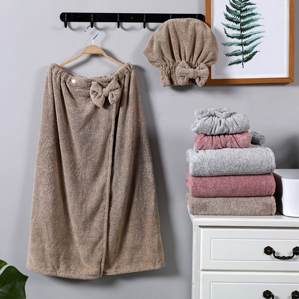 

soft coral fleece bow cap soft absorbent cap breathable beach beach towel bath skirt bath skirt towel two-piece set