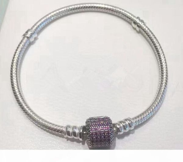 

high-quality new 100% 925 sterling silver moments pave clasp bracelet with pink cz fits european designer jewelry charm and charms, Black