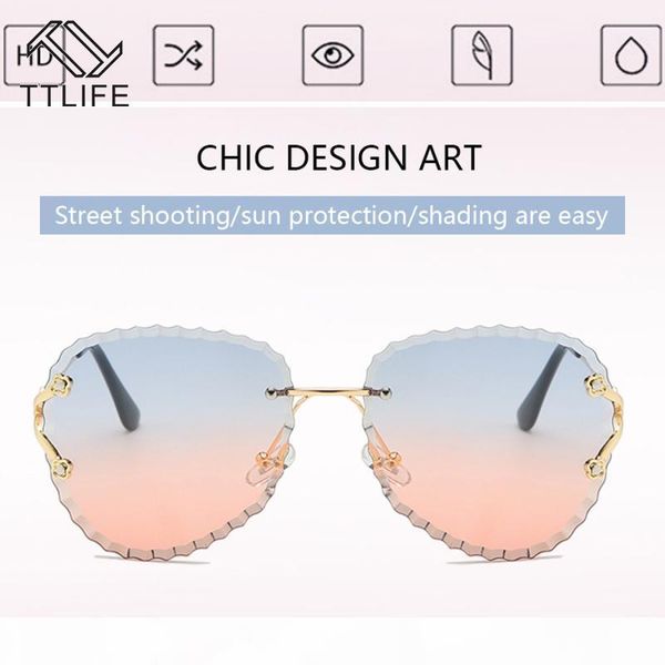 

ttlife 2020 мода rimless солнцезащитные очки марка дизайнер женщины vintage lady режущий объектива wave кадров солнцезащитные очки для женщи, White;black