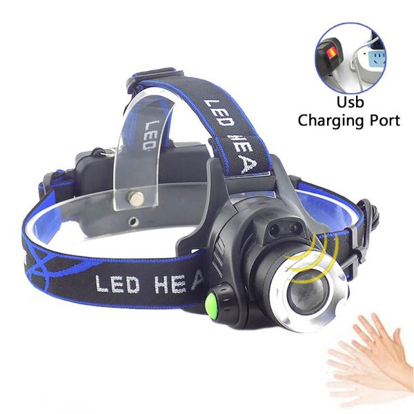 

usb перезаряжаемые датчик водить q5 фара фара водонепроницаемый масштабируемые головной свет факела лампа фонарь кемпинг рыбалка