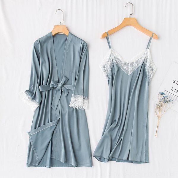 

huo5g 2020 spring and summer new fashion casual silk-like four-piece set four-piece set lace home clothes lace thin nightgown hanging s, Black;brown