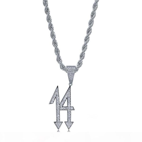 

2018 new necklace digital 14 hip hop jewelry inlaid zircon iced out chain vintage cacique pendant necklace jewelry factory wholesale, Silver
