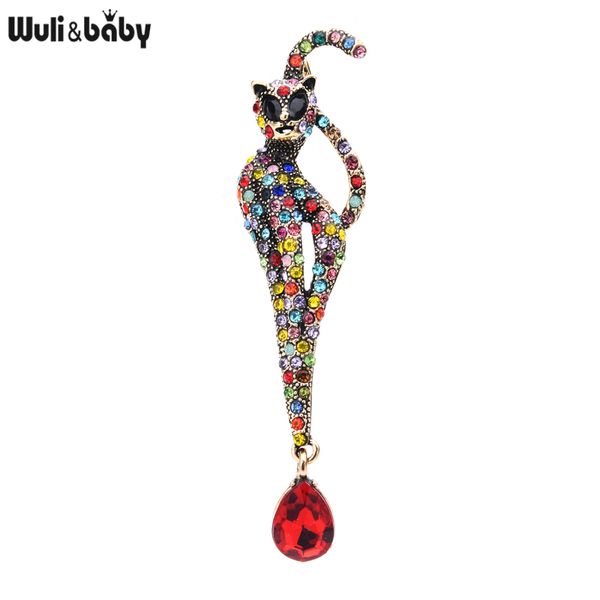 

wuli&baby rhinestone cat brooches women 2-color cat classic animal pet casual party brooch pins gifts, Gray