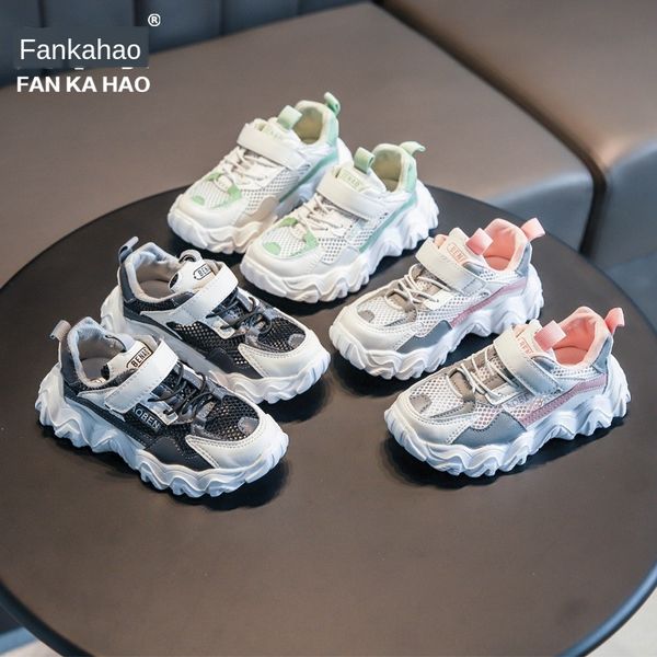 

jpe72 children's 2020 spring summer new single net daddy boys and girls hook sports sports shoes and loop light running casual shoes fa, Black
