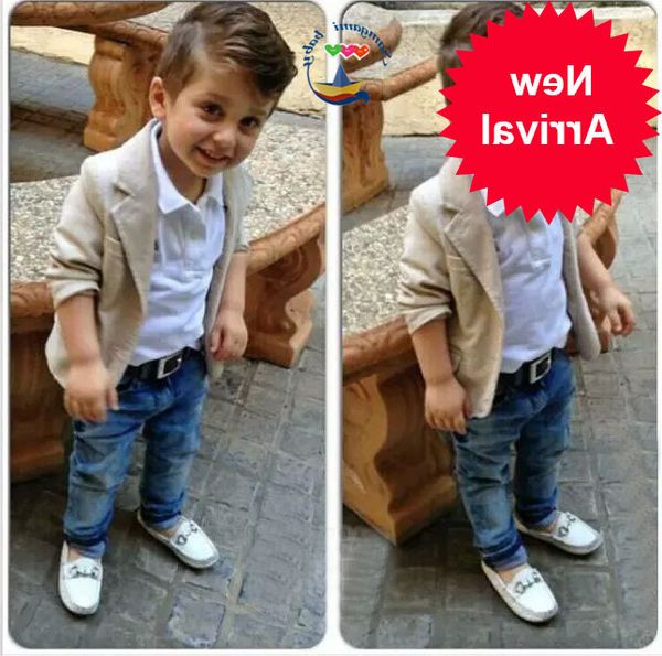 

autumn baby 3pcs/2-8years/spring boys clothes kids suits casual white t-shirt+beige jackets+pants children clothing sets bc1007