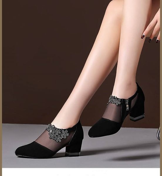 

women crystal mesh zip lace sandals woman high heels springfemale shoes classics solid platform sandals ladies party shoes, Black