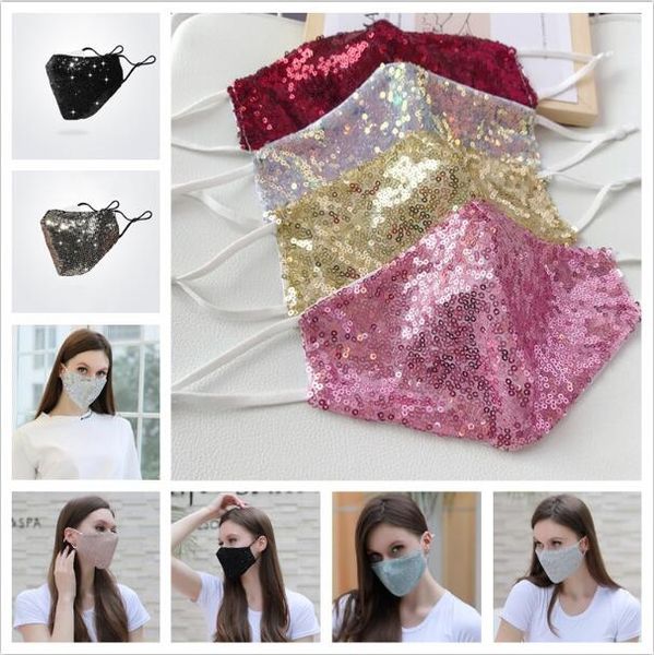 

fashion bling 3d washable reusable mask pm2.5 face care shield sun gold elbow sequins shiny face mount masks for pm2.5 filter