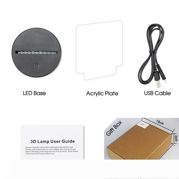 

3d illusion led lamp night light mixed designs 7 rgb lights usb powered 5th battery drop shipping fast dhl shipping