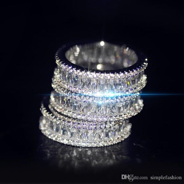 

vecalon 3 colors handmade finger ring 925 sterling silver diamond party wedding band rings for women men jewelry gift, Slivery;golden