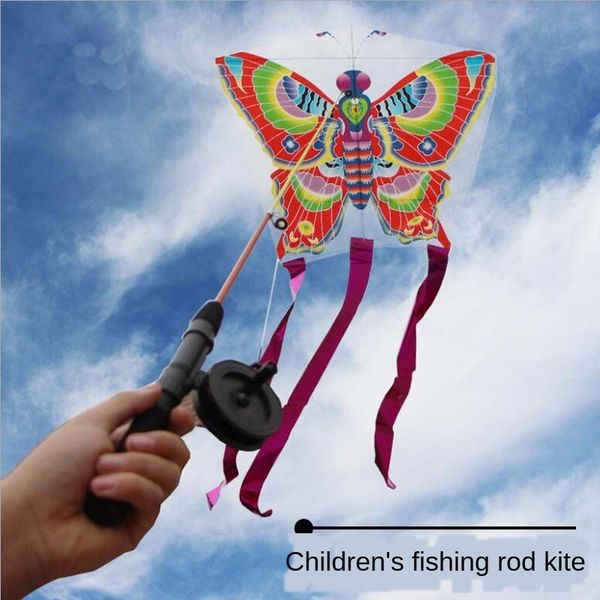 

2019 children's cartoon mini plastic telescopic fishing rod kite fishing rod butterfly butterfly goldfish eagle bee kite