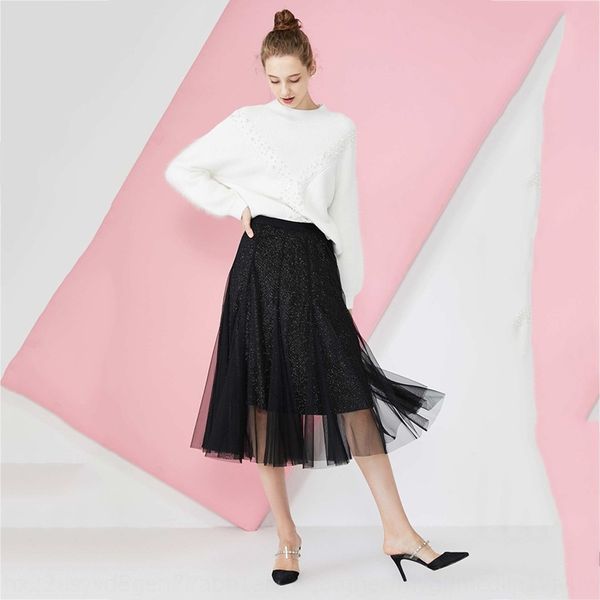 

vm 2020 summer vm women's skirt 2020 nv shi qun 32011g510 new mesh elegant glossy skirt for women 32011g510, Black