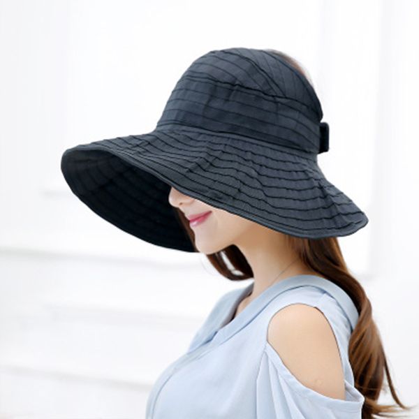 

beach visor ponytail wrapped foldable girl female eaves width sun protection upf50+ fashion leisure hat women summer, Blue;gray